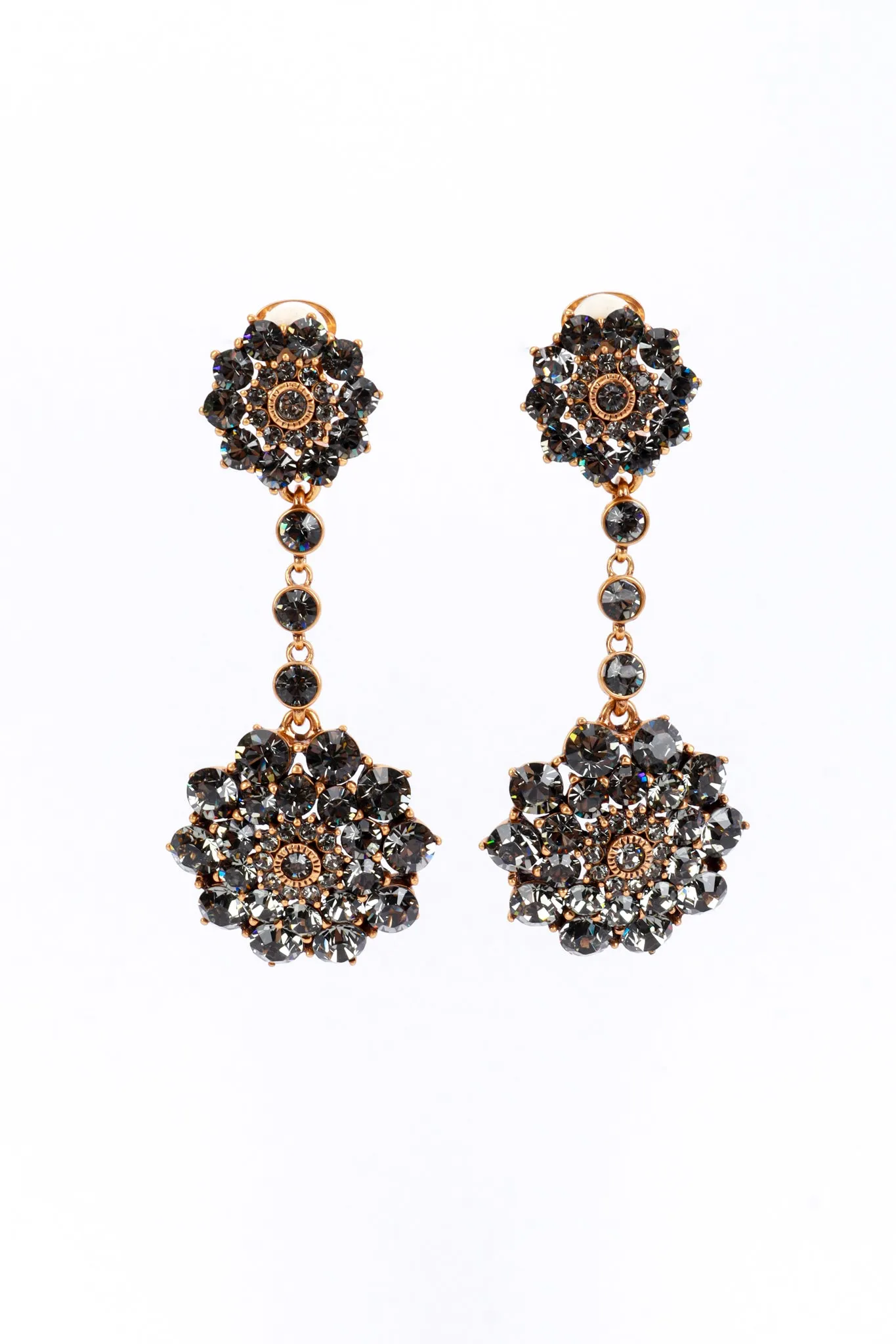 Smoky Crystal Flower Burst Drop Earrings