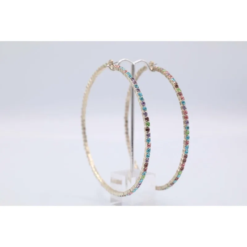 So Icy Multicolor Rhinestone Hoop Earrings