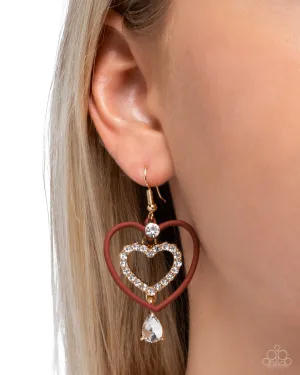 Soft and Sweet - Red - Painted Frame White Rhinestone Gold Paparazzi Fishhook Earrings