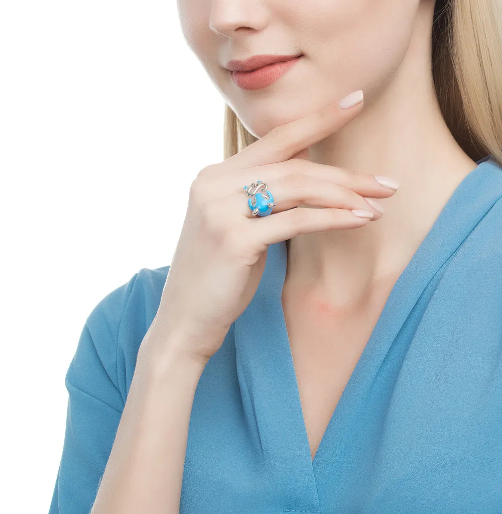 SOKOLOV - Mouse Hug Ring - Sterling Silver 925 With Enamel And Fianite, Blue