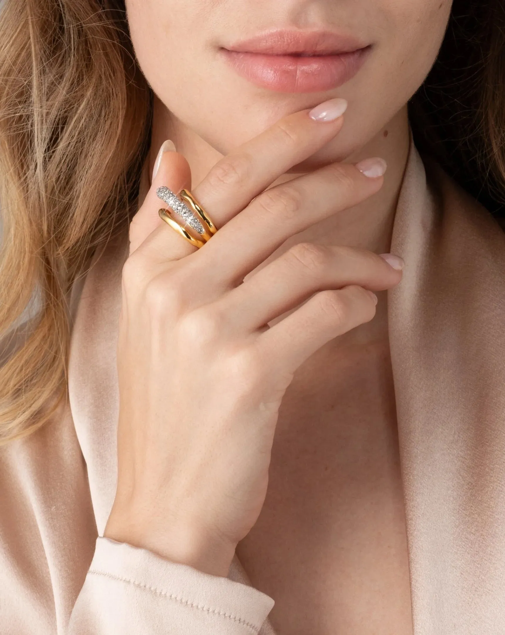 Solanales Crystal Orbiting Ring - Gold - Size 7