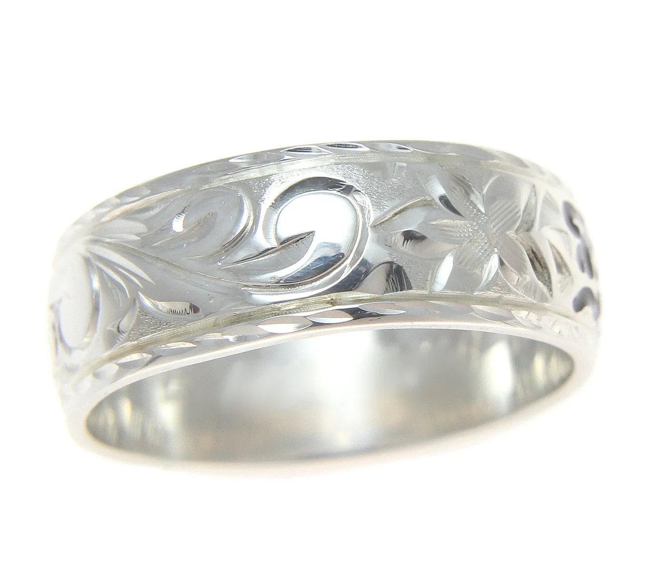 SOLID 925 STERLING SILVER PERSONALIZED CUSTOM 8MM HAWAIIAN RING BLACK ENAMEL