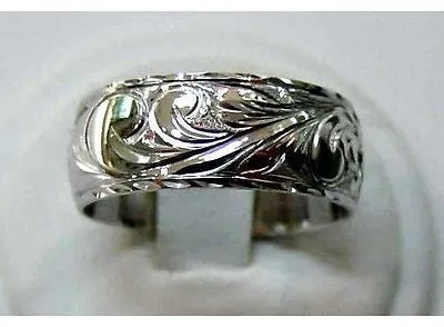 SOLID 925 STERLING SILVER PERSONALIZED CUSTOM 8MM HAWAIIAN RING BLACK ENAMEL