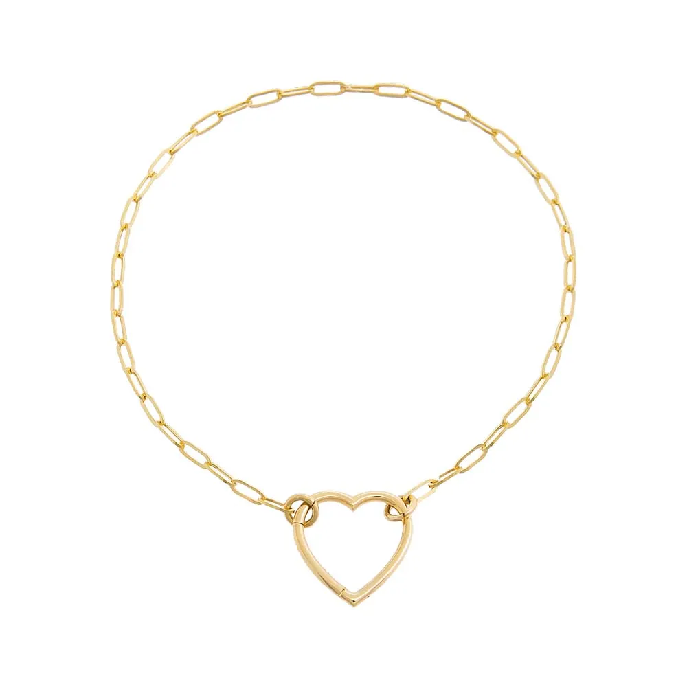 Solid Large Heart Toggle Paperclip Link Bracelet 14K