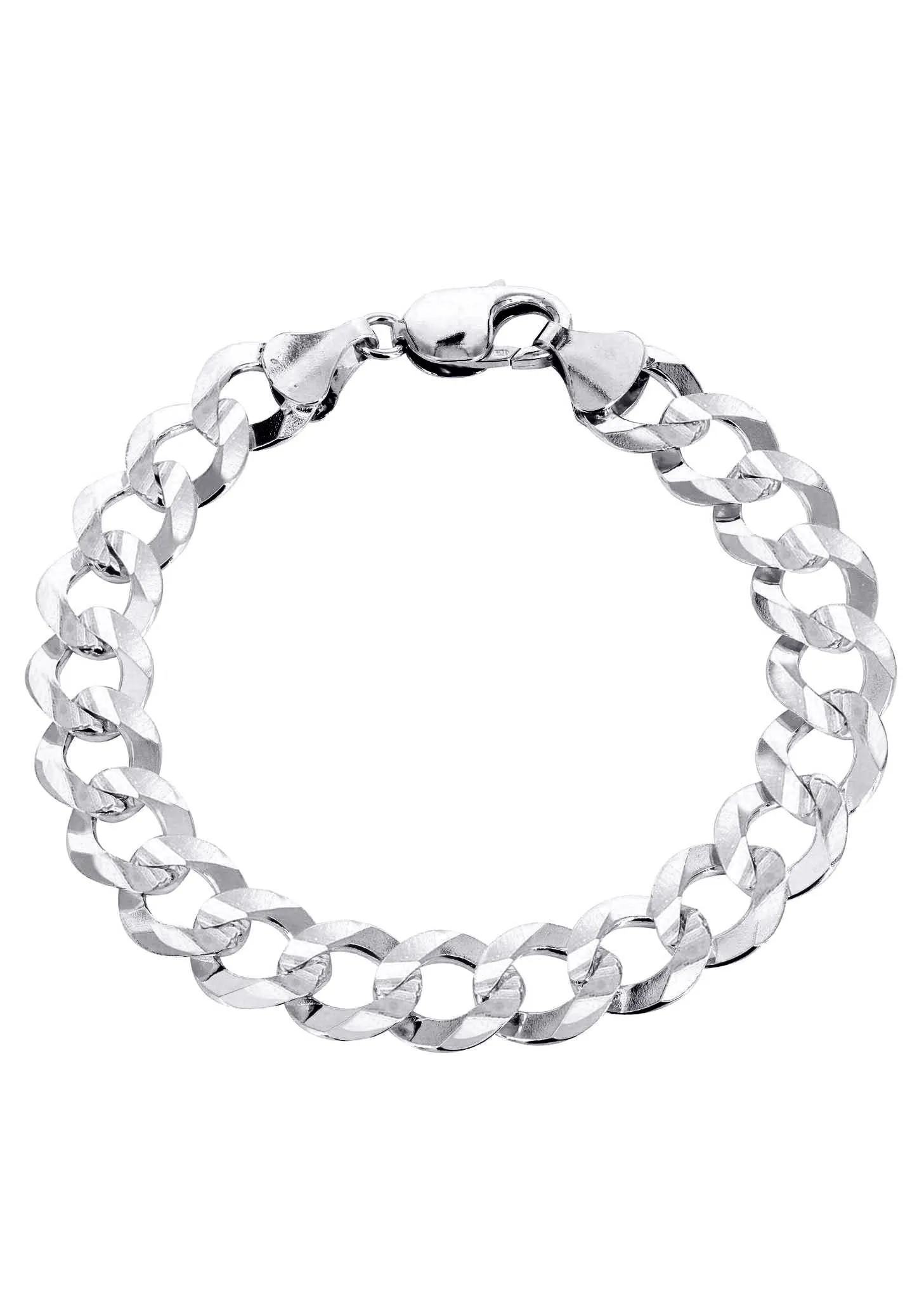 Solid Mens Cuban Curb Link Bracelet 10K White Gold