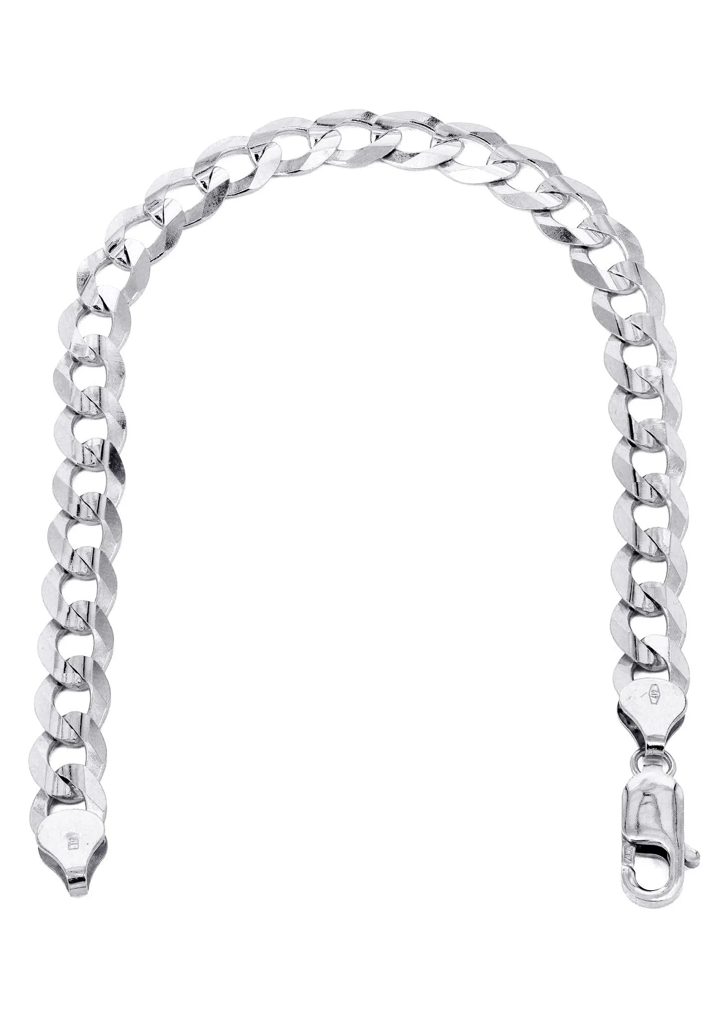 Solid Mens Cuban Curb Link Bracelet 10K White Gold