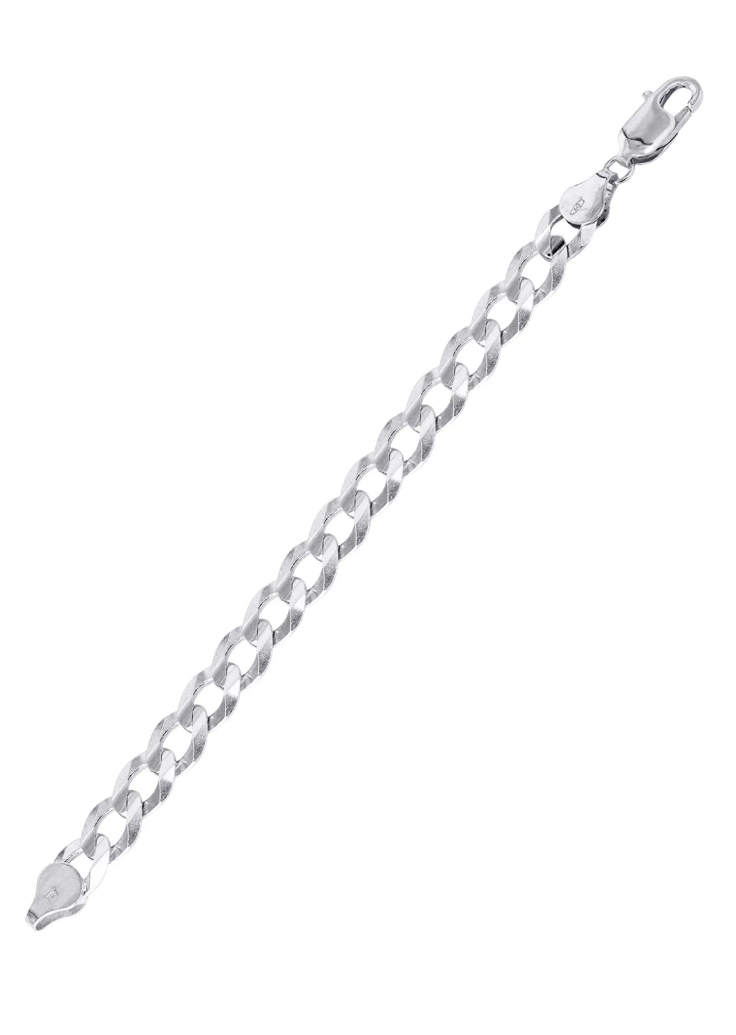 Solid Mens Cuban Curb Link Bracelet 10K White Gold