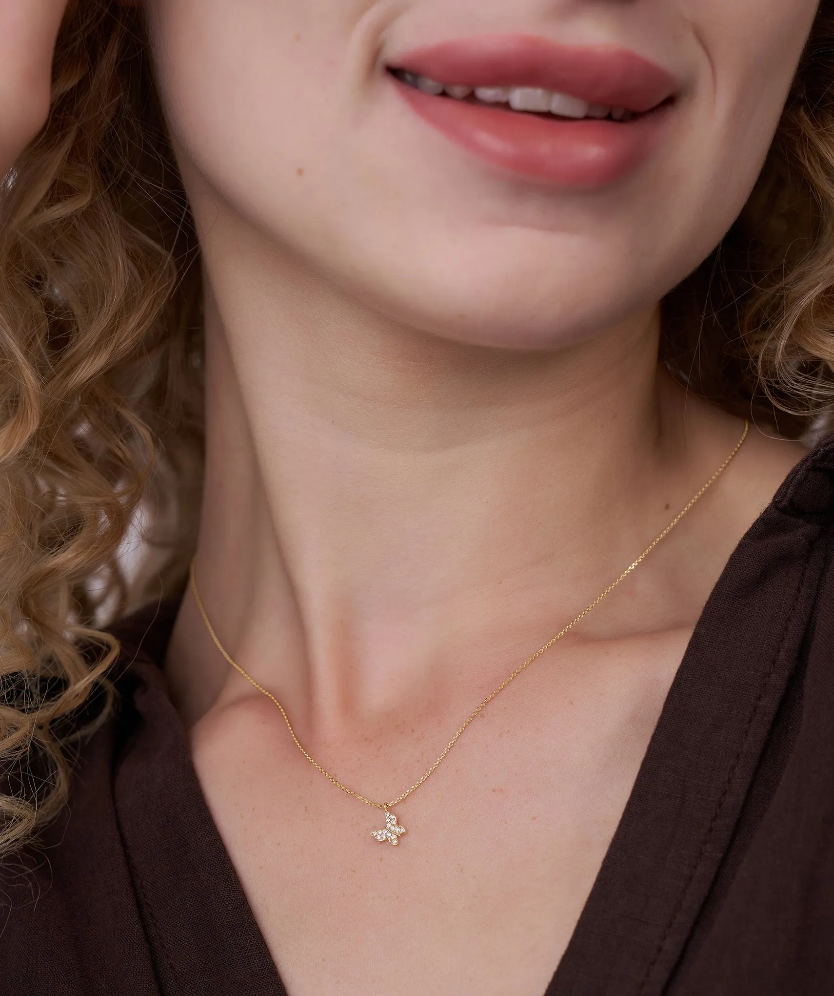 Sparkling Wings 14K Gold Butterfly Pendant