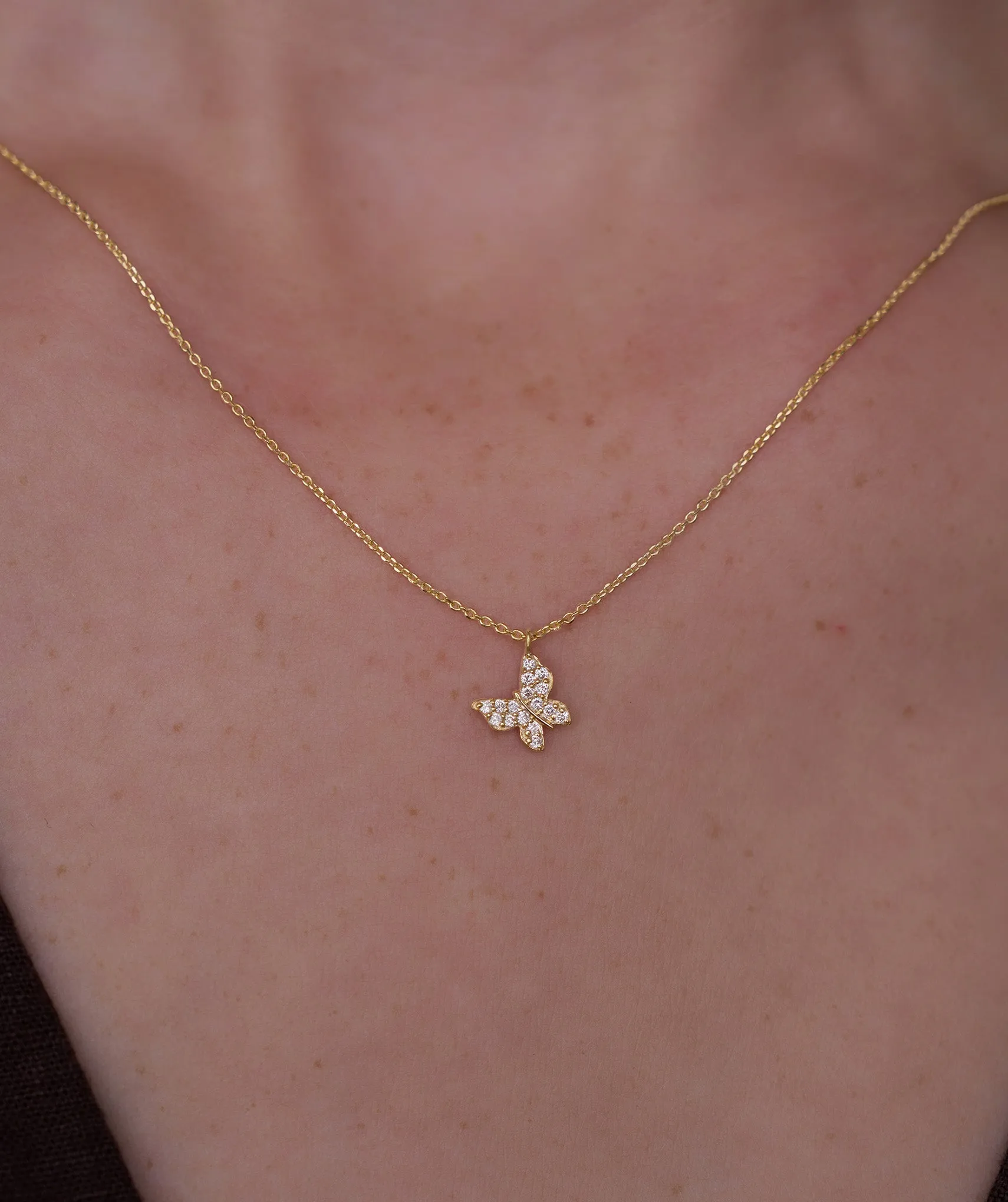 Sparkling Wings 14K Gold Butterfly Pendant