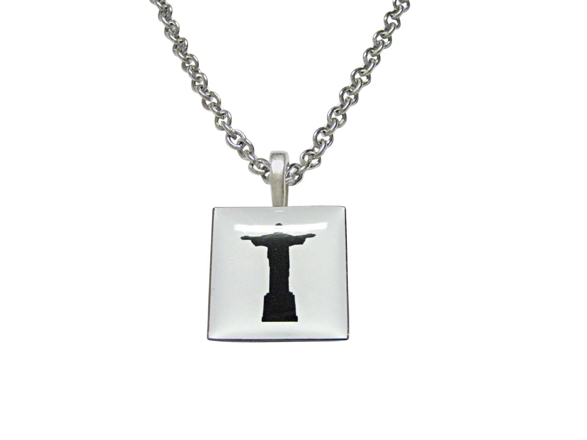 Square Christ The Redeemer Rio Statue Pendant Necklace