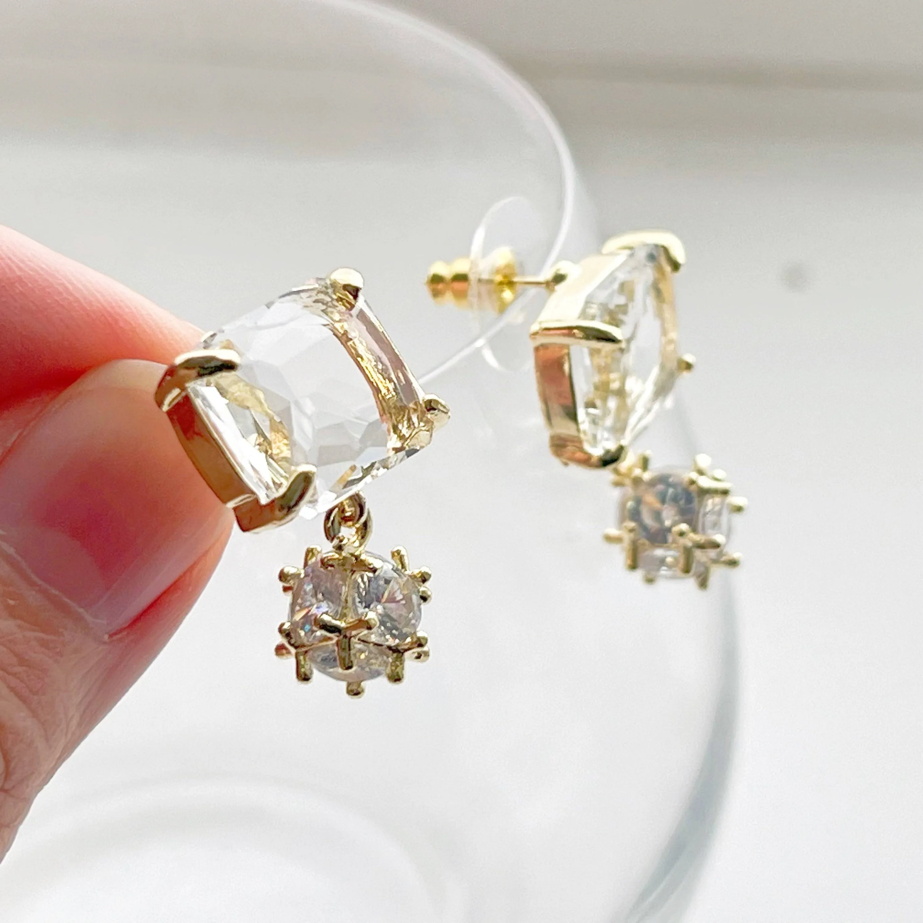Square Ice Cube Stud Earrings - Sterling Silver and Crystal Jewelry Gift Box Included