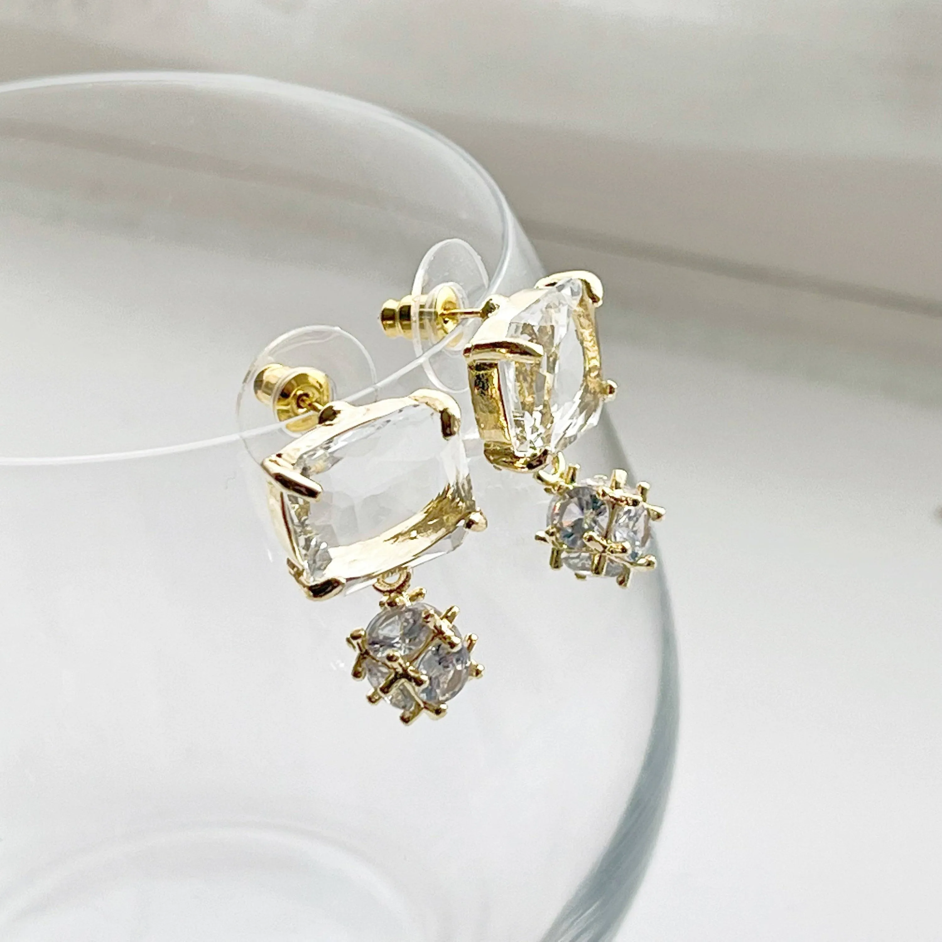 Square Ice Cube Stud Earrings - Sterling Silver and Crystal Jewelry Gift Box Included