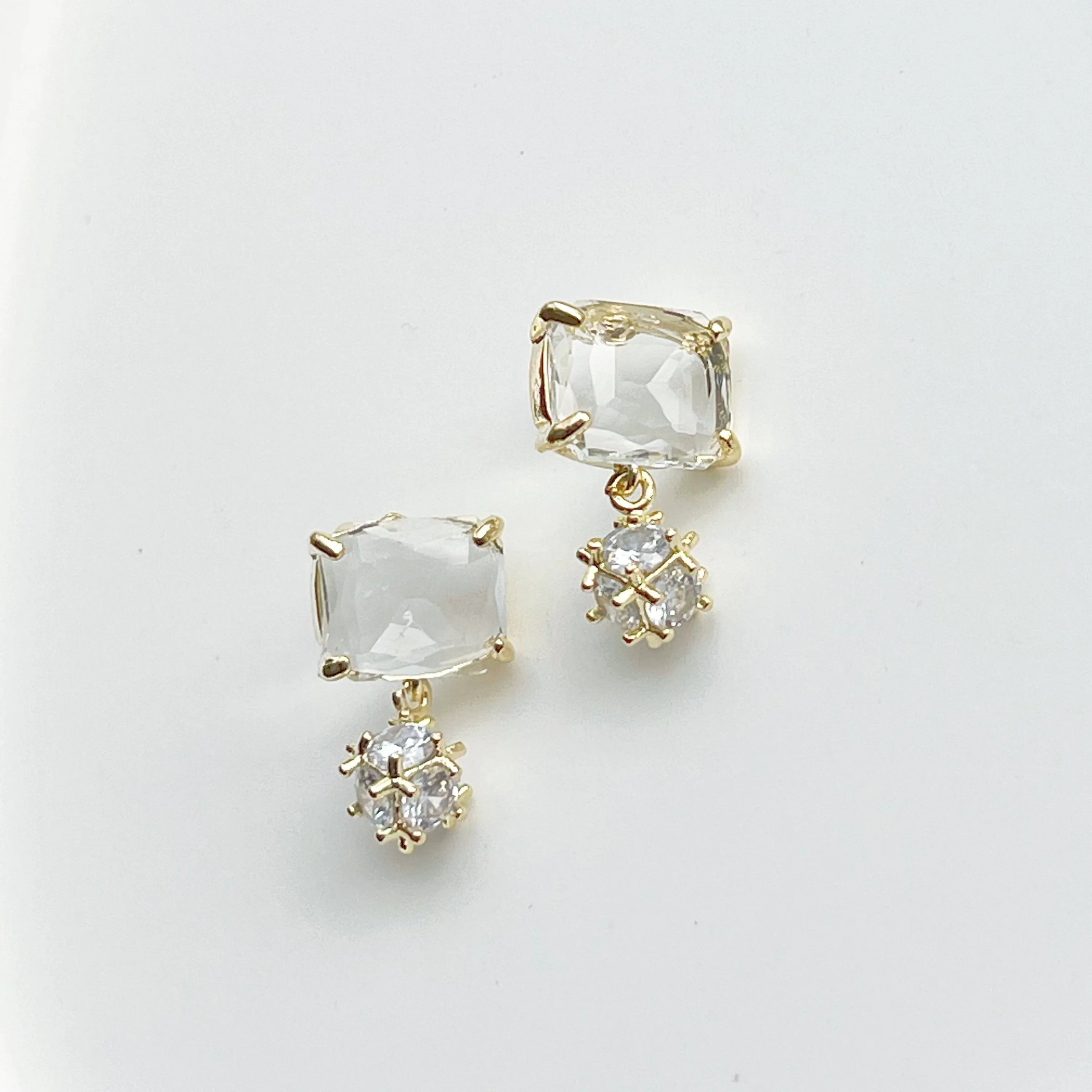 Square Ice Cube Stud Earrings - Sterling Silver and Crystal Jewelry Gift Box Included