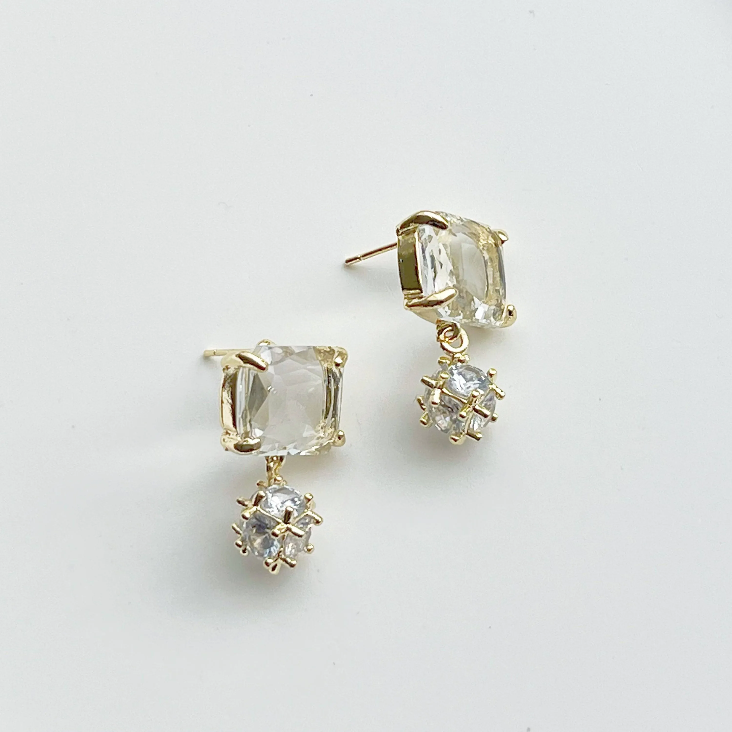 Square Ice Cube Stud Earrings - Sterling Silver and Crystal Jewelry Gift Box Included