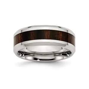 Stainless Steel (8mm) Black Koa Wood Inlay Enameled Band