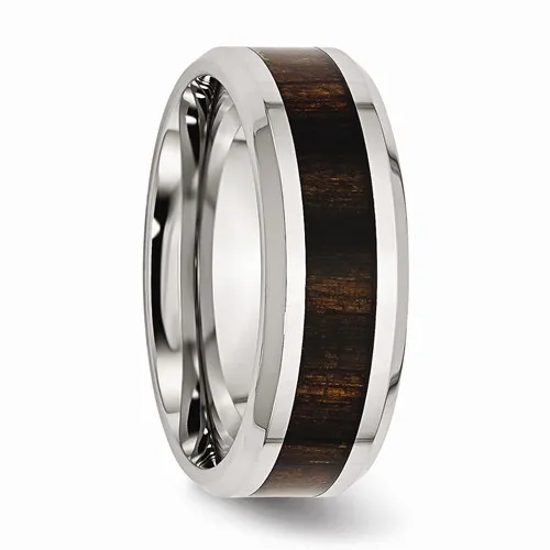 Stainless Steel (8mm) Black Koa Wood Inlay Enameled Band