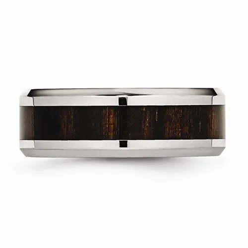 Stainless Steel (8mm) Black Koa Wood Inlay Enameled Band