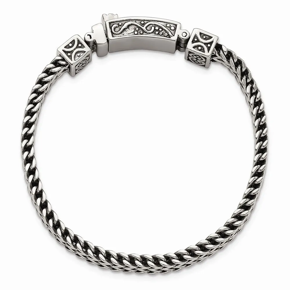 Stainless Steel Antiqued and Polished 2-Strand Franco Link 8.5in Bracelet