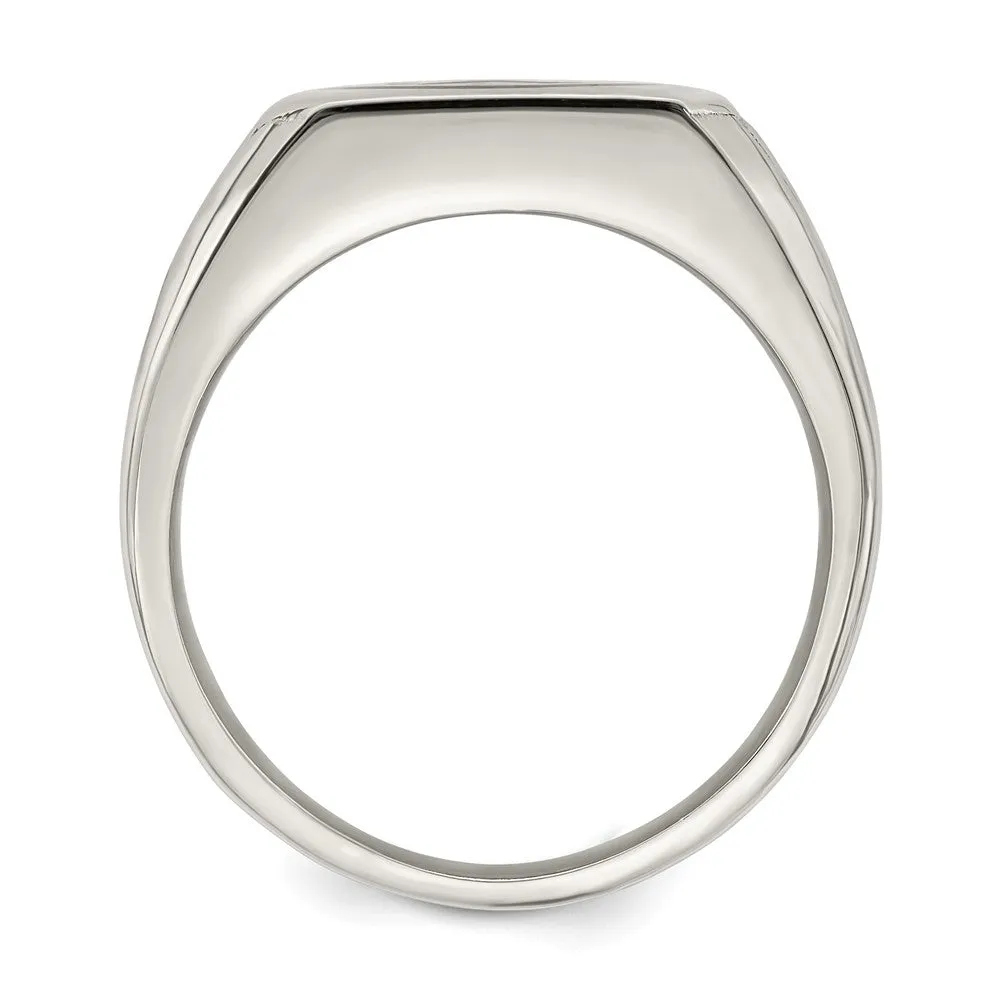 Stainless Steel Polished with Black Enamel Signet Ring