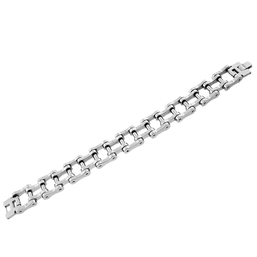 Stainless Steel Silver-Tone Bike Chain Link Mens Bracelet