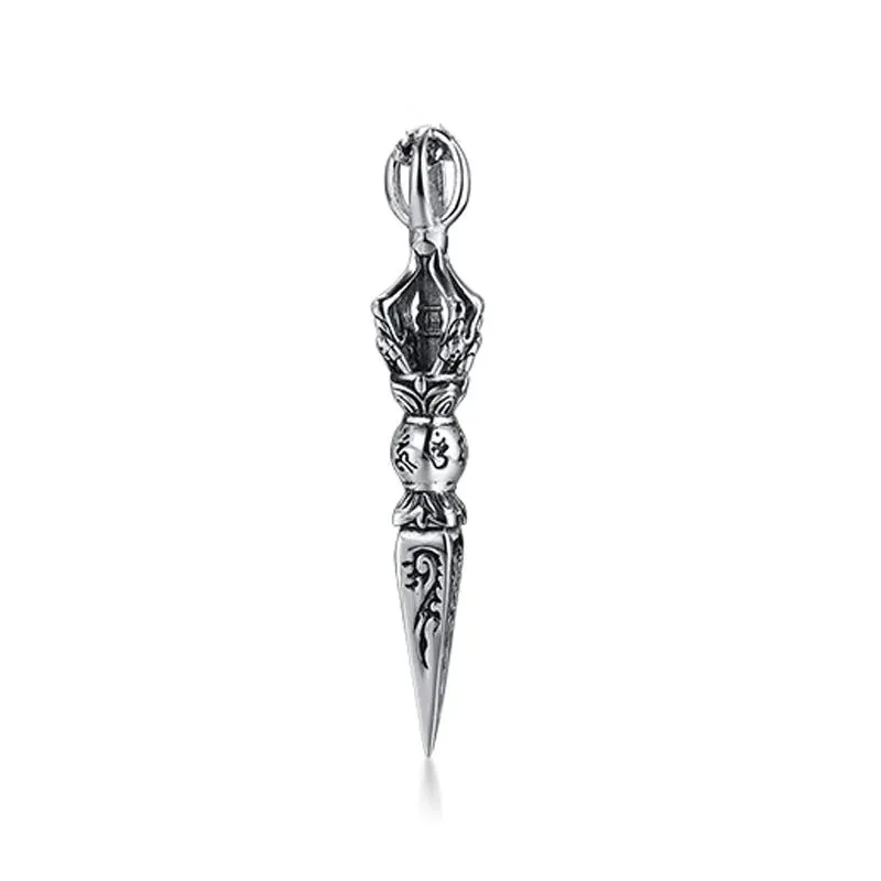 STAINLESS STEEL TIBETAN BUDDHIST PROTECTION PENDANT VAJRA DAGGER PATRON SAINT AMULET NECKLACE