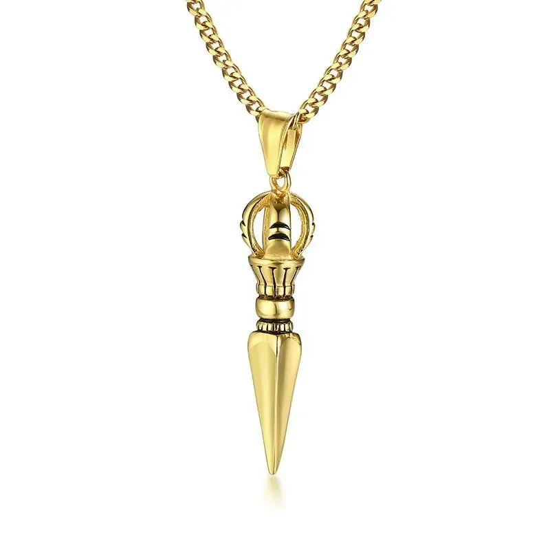 STAINLESS STEEL TIBETAN BUDDHIST PROTECTION PENDANT VAJRA DAGGER PATRON SAINT AMULET NECKLACE