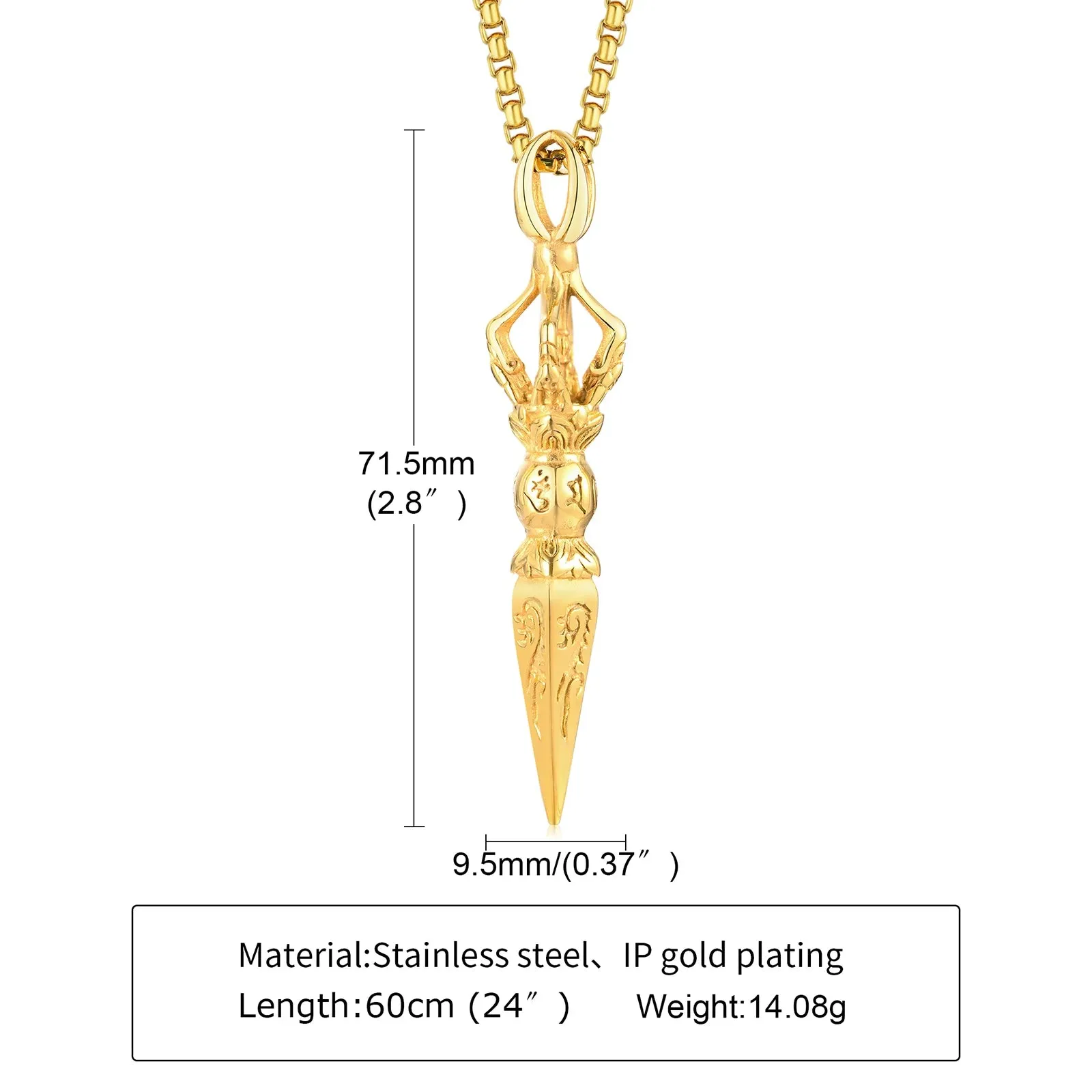 STAINLESS STEEL TIBETAN BUDDHIST PROTECTION PENDANT VAJRA DAGGER PATRON SAINT AMULET NECKLACE