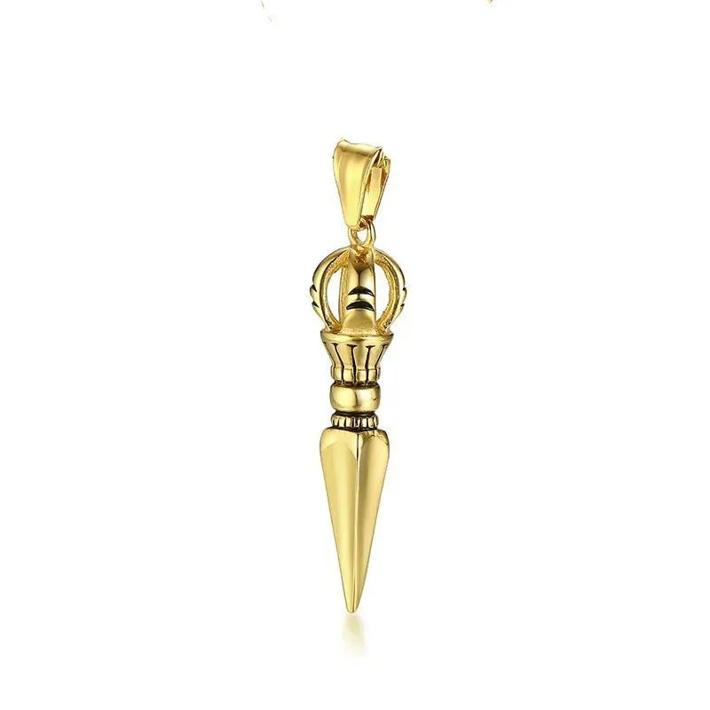 STAINLESS STEEL TIBETAN BUDDHIST PROTECTION PENDANT VAJRA DAGGER PATRON SAINT AMULET NECKLACE
