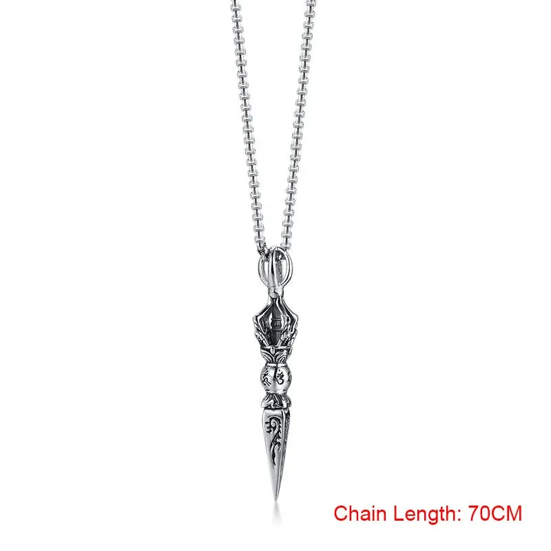 STAINLESS STEEL TIBETAN BUDDHIST PROTECTION PENDANT VAJRA DAGGER PATRON SAINT AMULET NECKLACE
