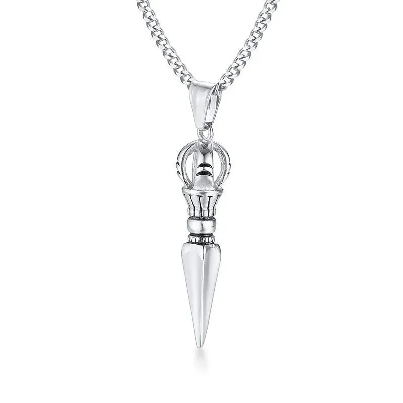 STAINLESS STEEL TIBETAN BUDDHIST PROTECTION PENDANT VAJRA DAGGER PATRON SAINT AMULET NECKLACE