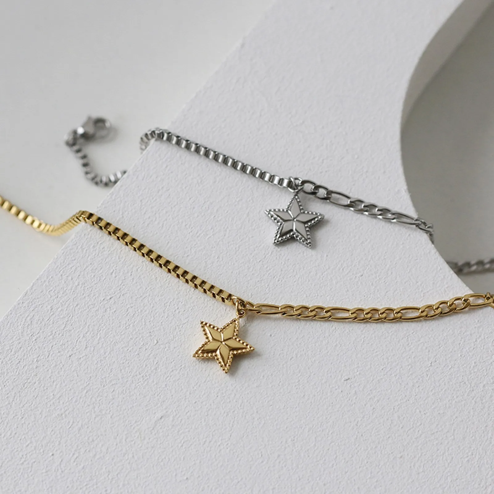 Star Charm with Mixed Cuban Chain Bracelets