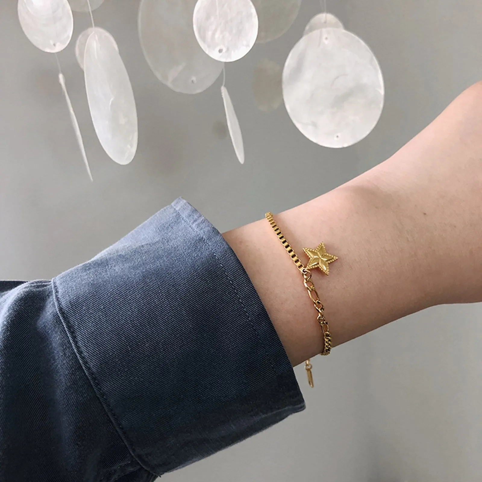 Star Charm with Mixed Cuban Chain Bracelets