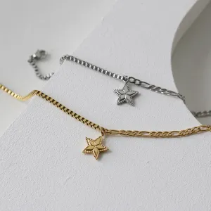 Star Charm with Mixed Cuban Chain Bracelets