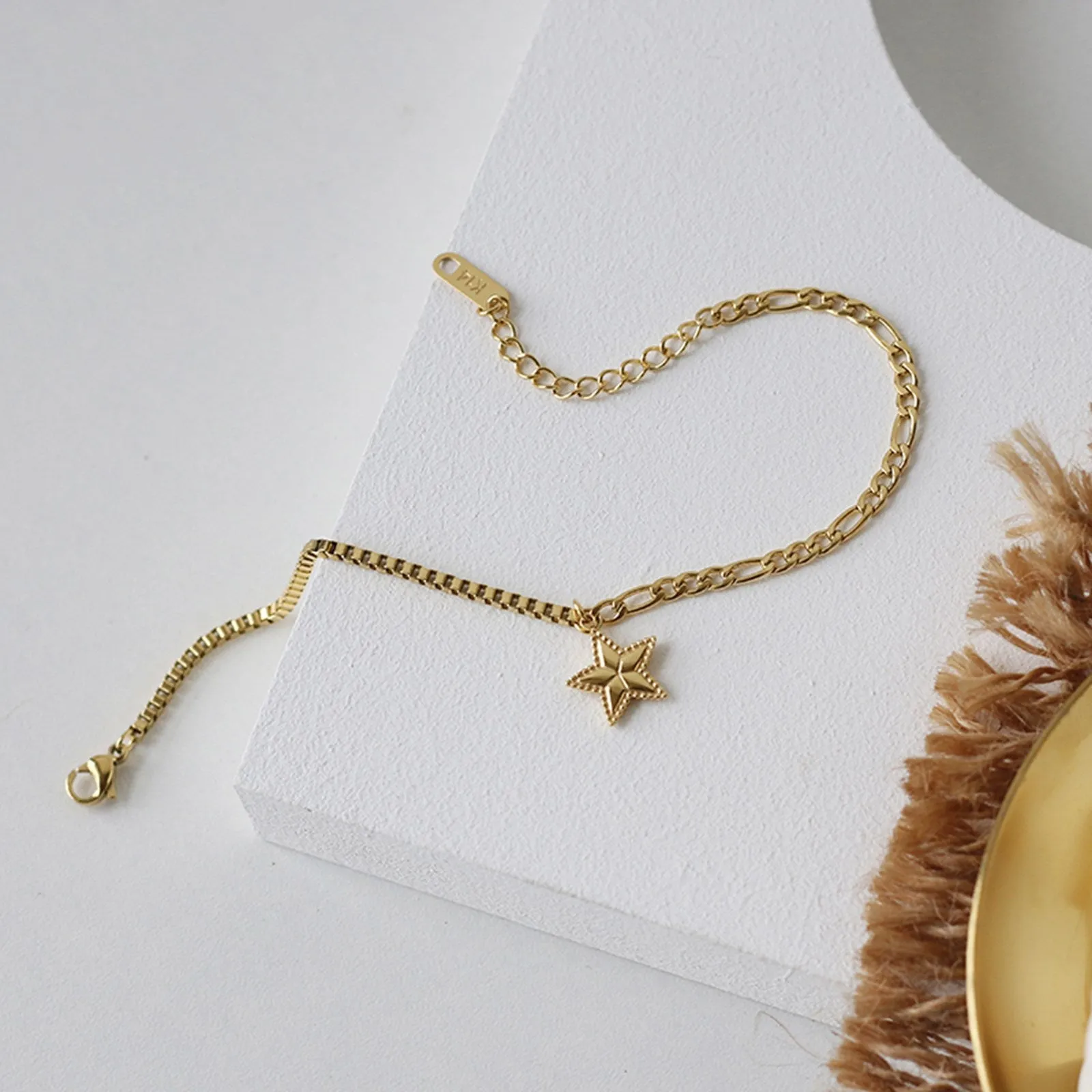 Star Charm with Mixed Cuban Chain Bracelets