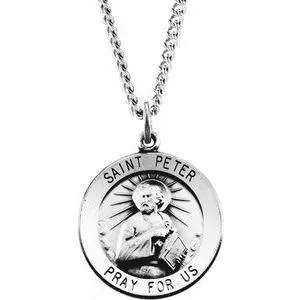 Sterling Silver 22 mm Round St. Peter 24" Necklace