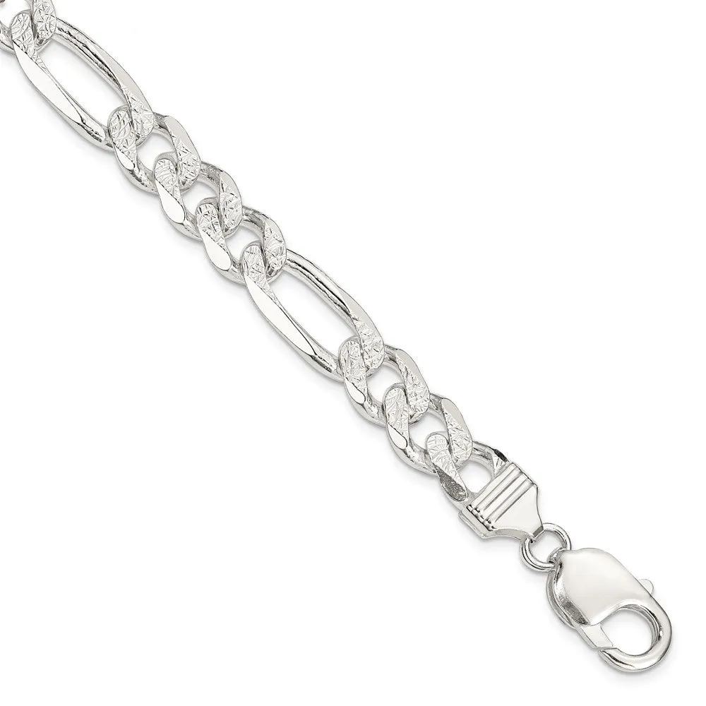 Sterling Silver 9.5mm Pav� Flat Figaro Chain