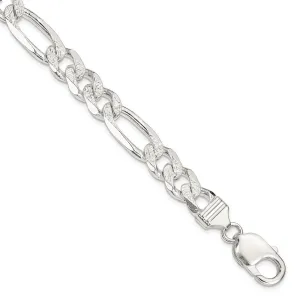 Sterling Silver 9.5mm Pav� Flat Figaro Chain