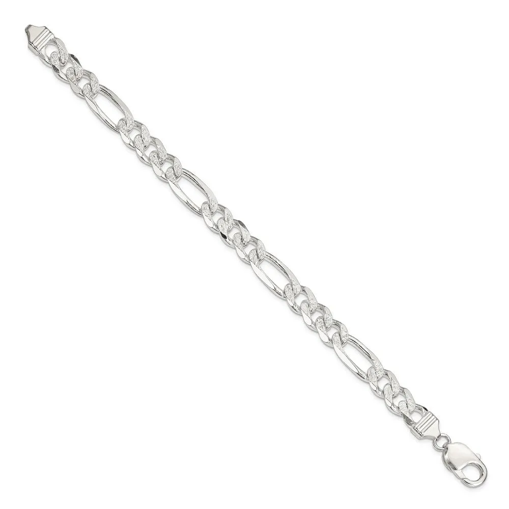 Sterling Silver 9.5mm Pav� Flat Figaro Chain