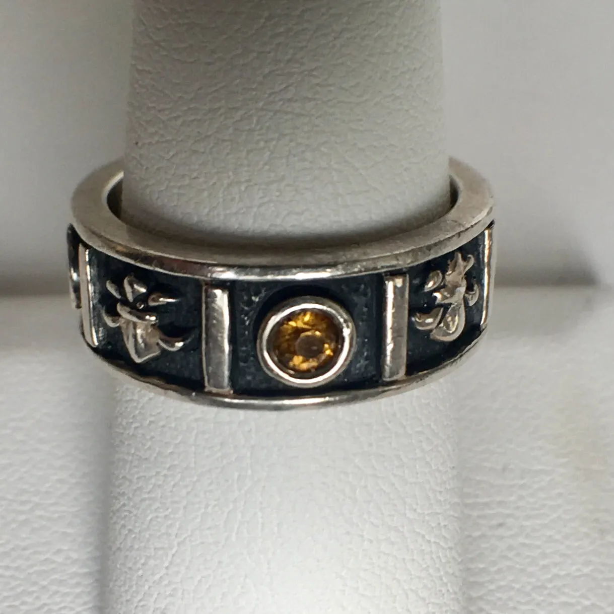 Sterling Silver Black Enamel Band CZs