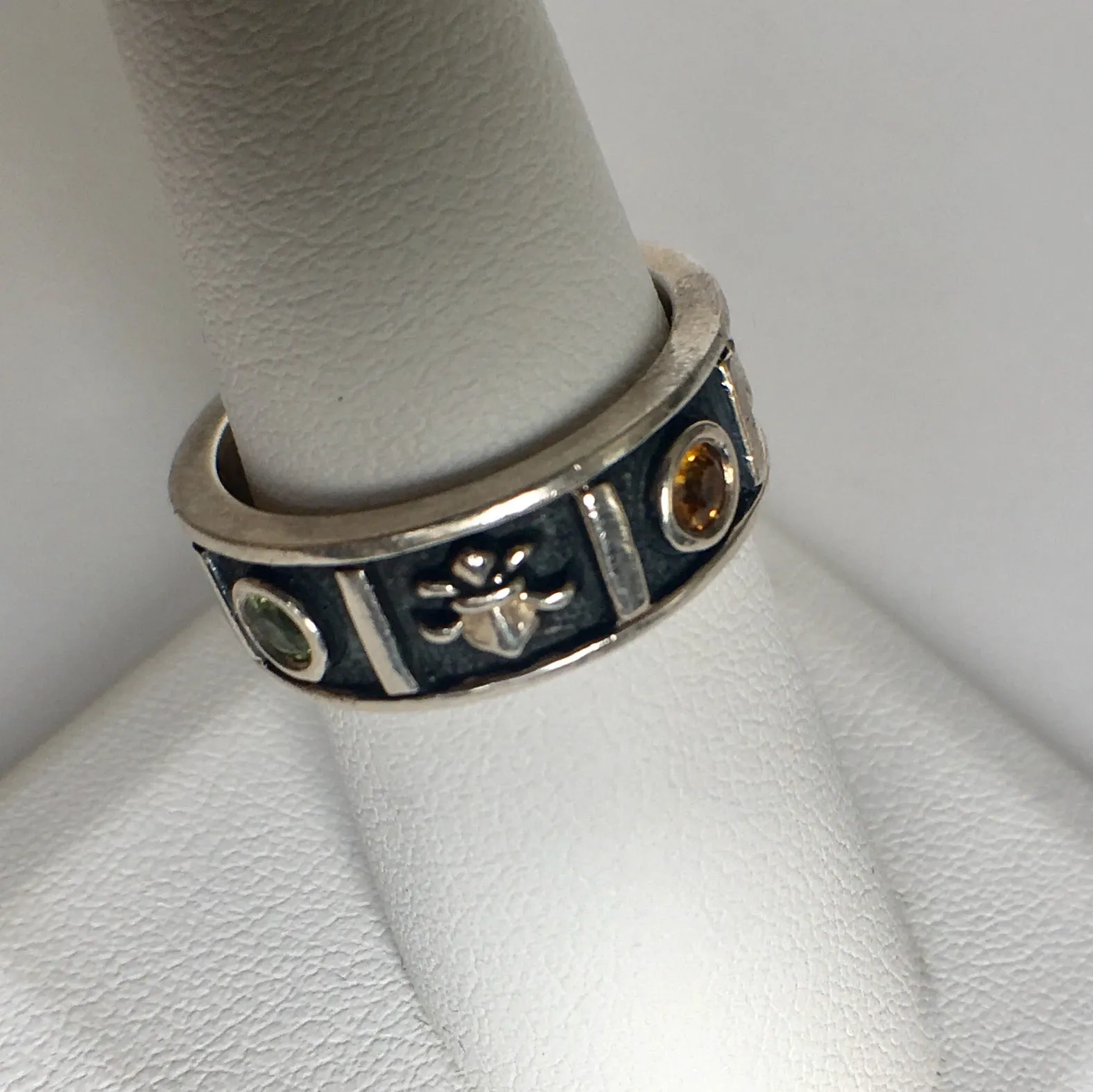 Sterling Silver Black Enamel Band CZs