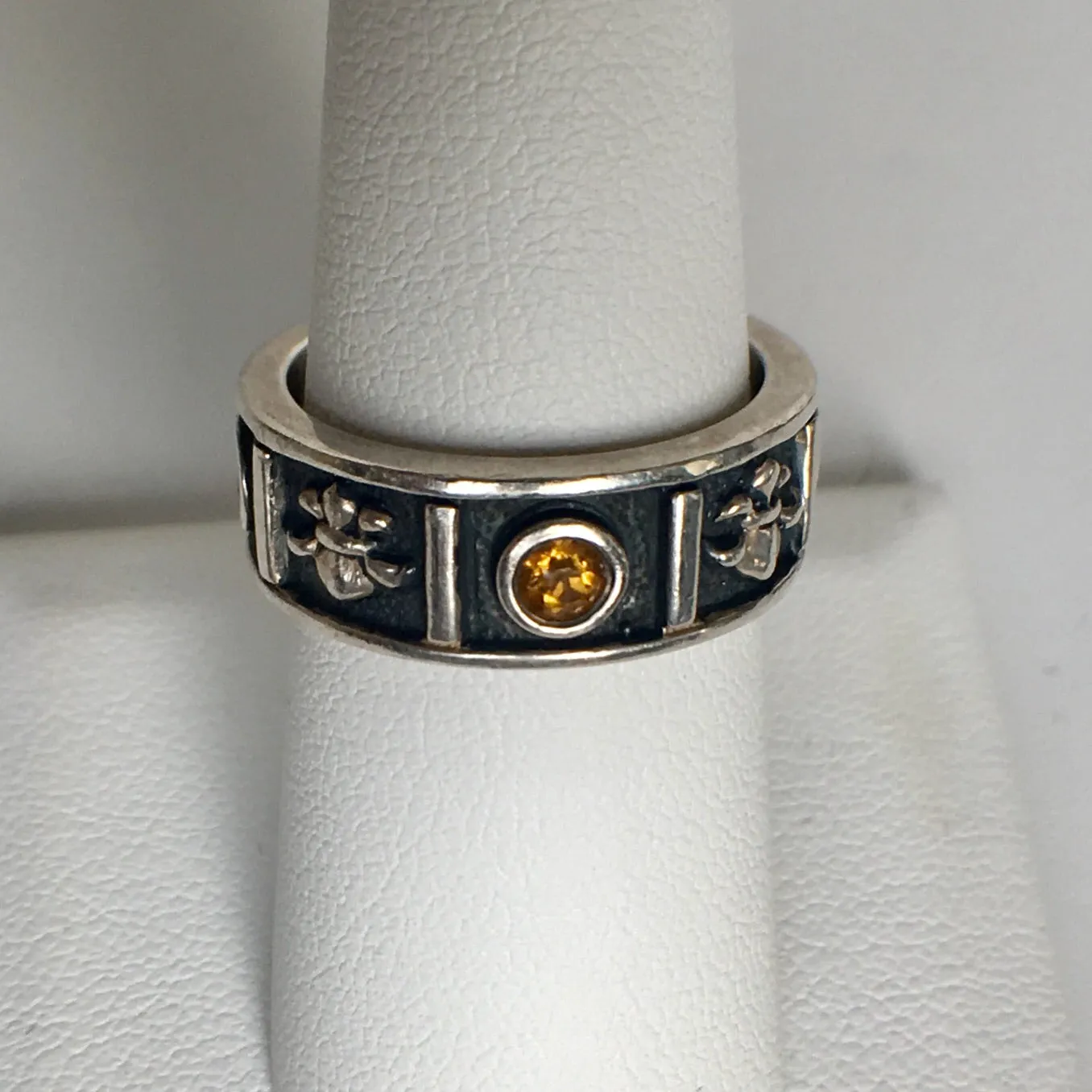 Sterling Silver Black Enamel Band CZs
