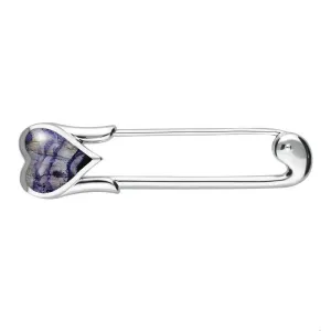 Sterling Silver Blue John Heart Safety Pin Brooch