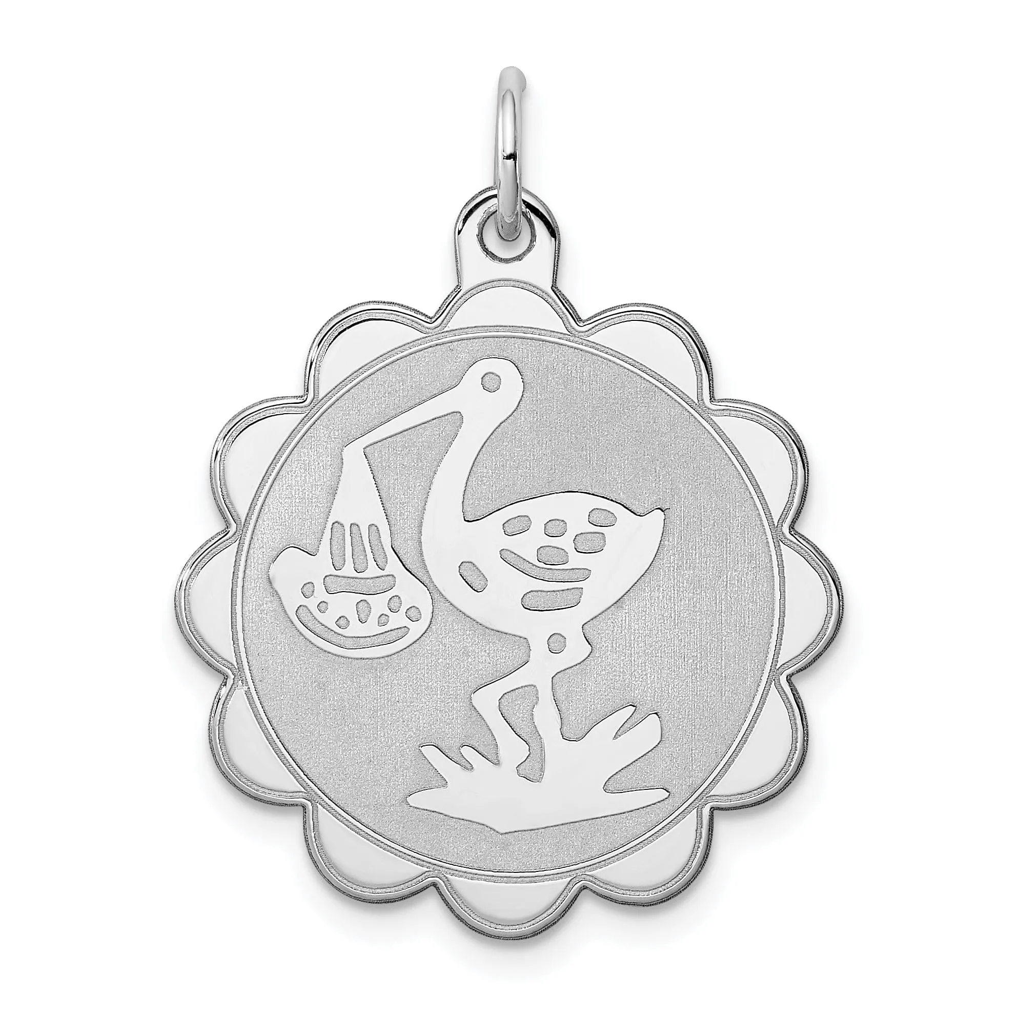 Sterling Silver Disc Stork Disc Charm Pendant