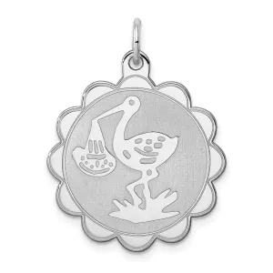 Sterling Silver Disc Stork Disc Charm Pendant