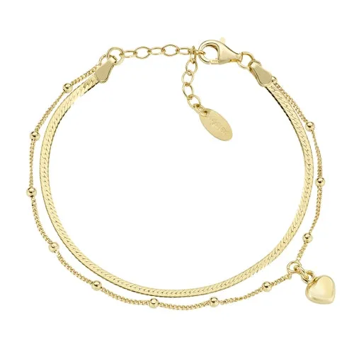 Sterling Silver Double Chain Bracelet with Heart Pendant