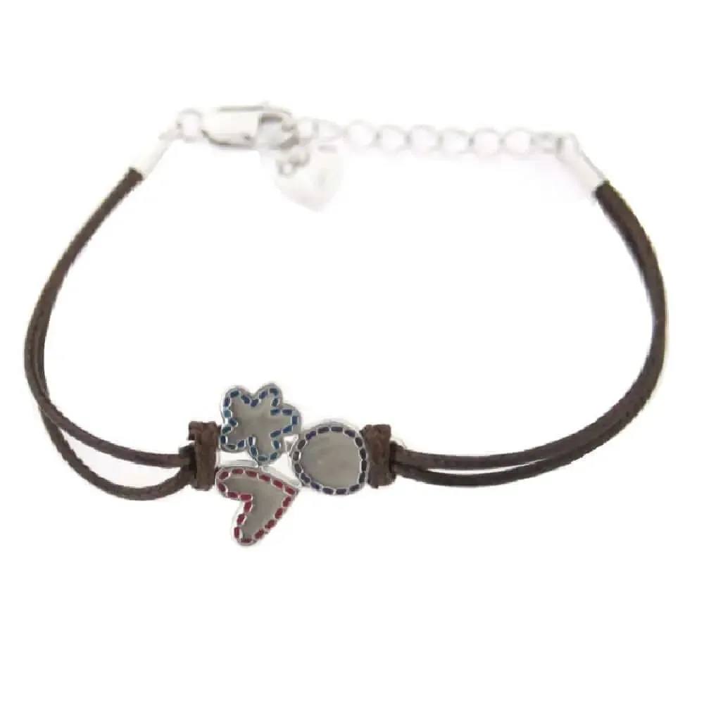 Sterling Silver Enamel dots Heart Flower and circle Polished center Pendant Bracelet