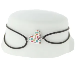 Sterling Silver Heart multicolor dots enamel Heart cord bracelet 