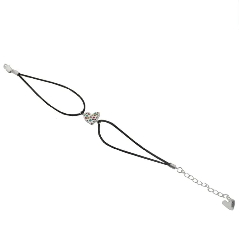 Sterling Silver Heart multicolor dots enamel Heart cord bracelet 