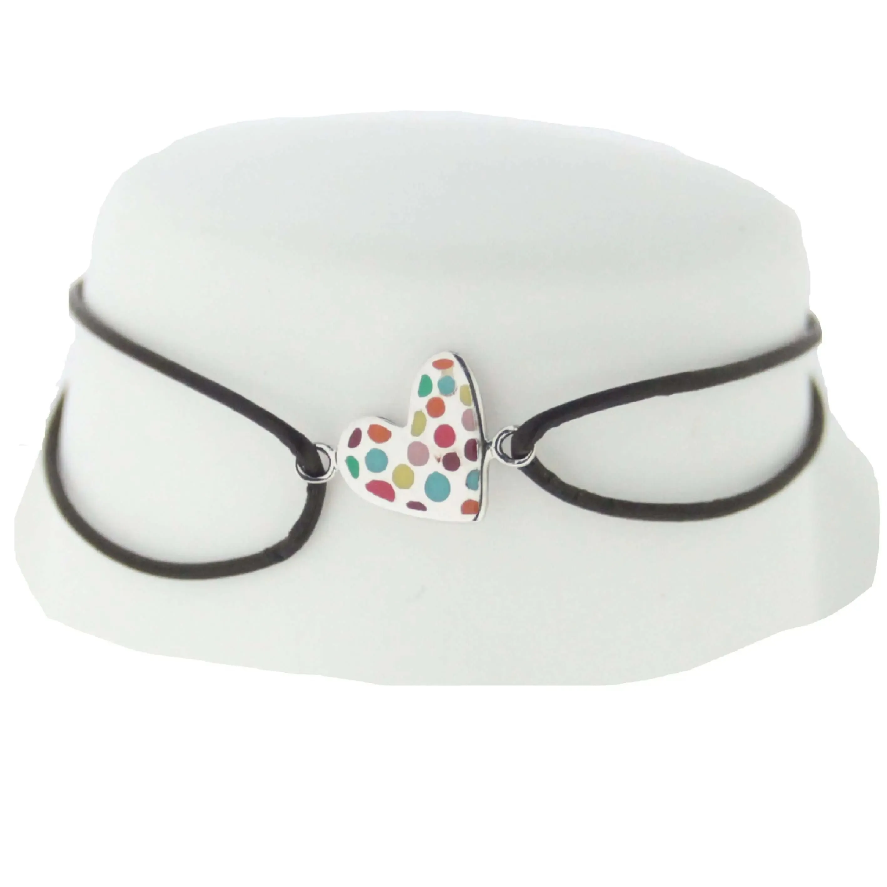 Sterling Silver Heart multicolor dots enamel Heart cord bracelet 
