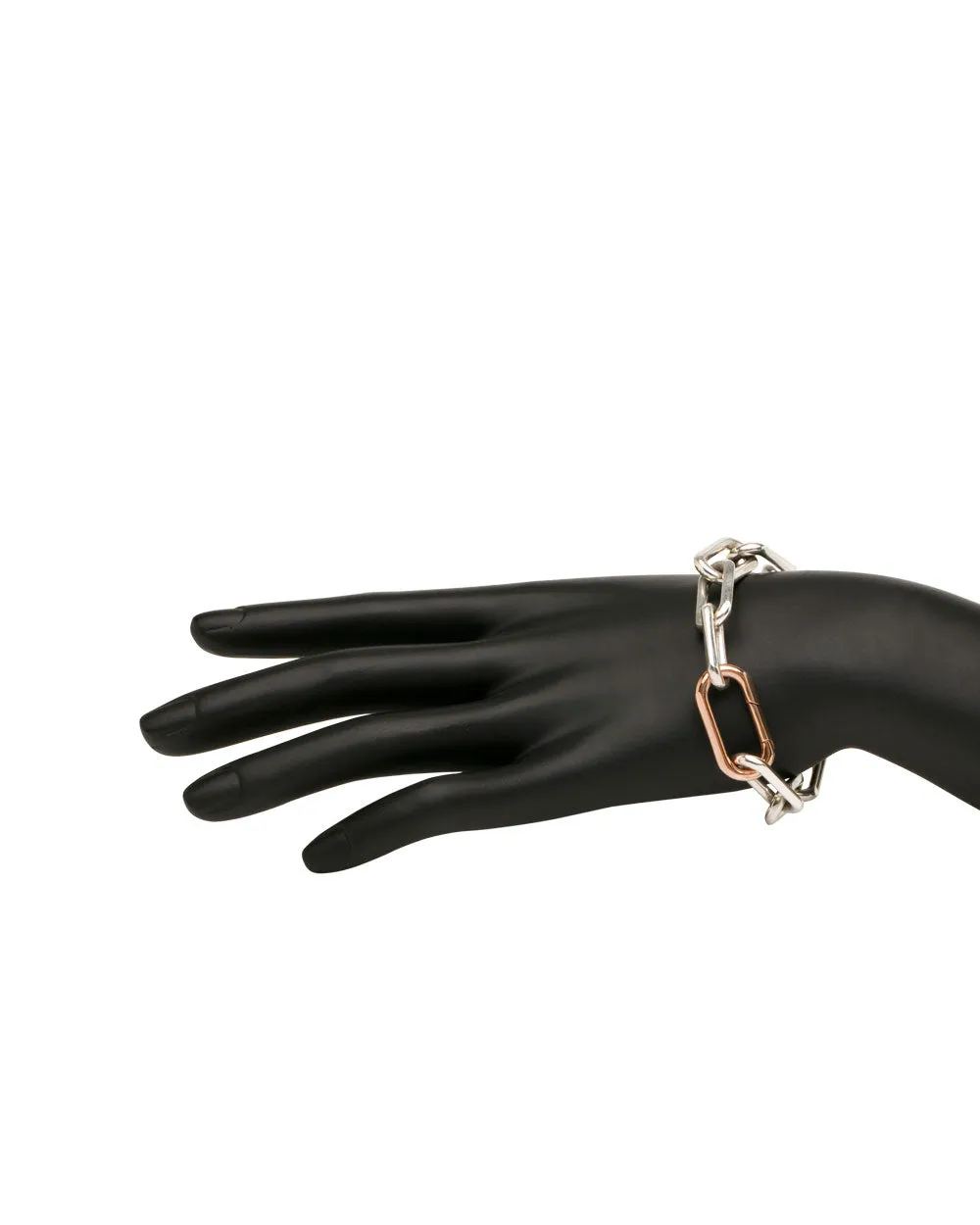 Sterling Silver Jumbo Saxon Chain Link Bracelet with 18k Rose Gold Clasp